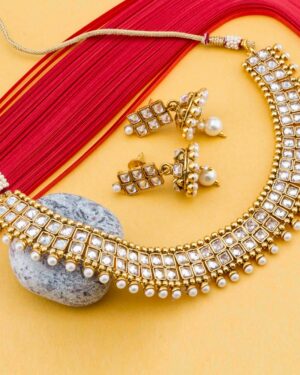 Golden Copper Plated Pearl Traditional Necklace Set