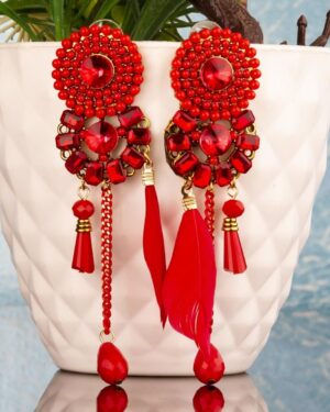 Red Gold-Plated Handcrafted Feather-Shaped Drop Earrings